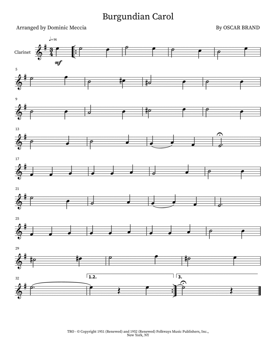Burgundian Carol Clarinet Solo scores gallery preview page 1