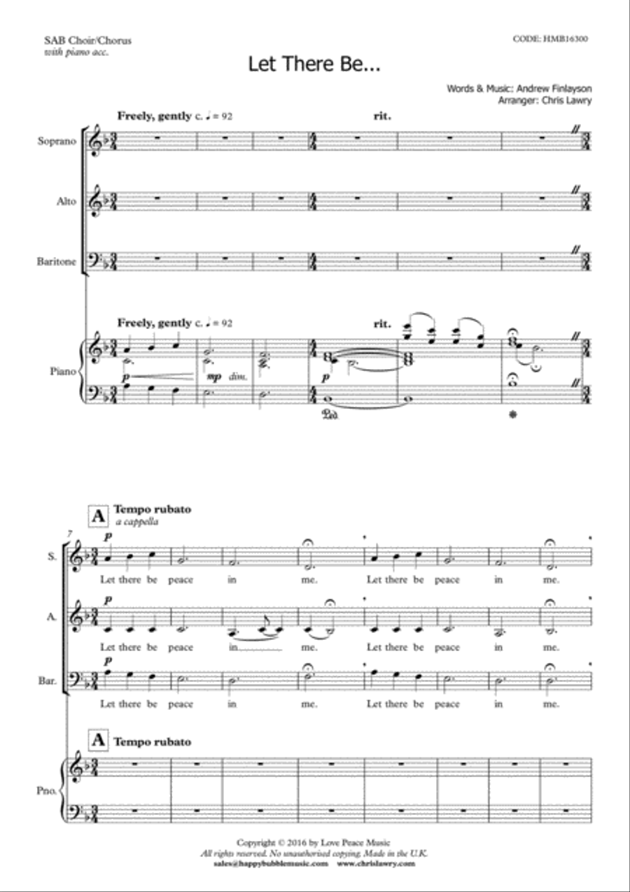 Let There Be...[Peace, Faith, Hope, Love] (for SAB Choir) 3-Part scores gallery preview page 1