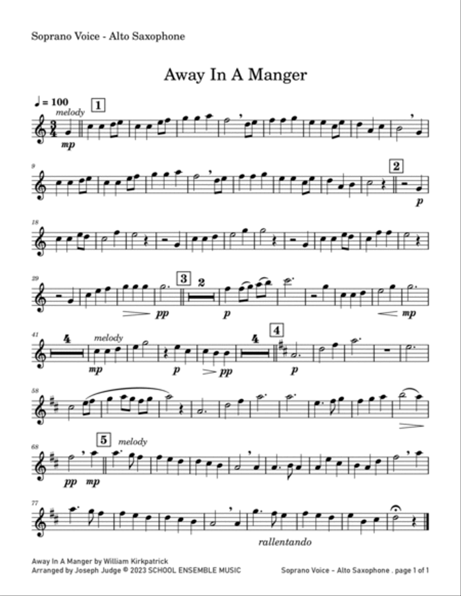 Away In A Manger for Saxophone Quartet in Schools Saxophone Quartet scores gallery preview page 5