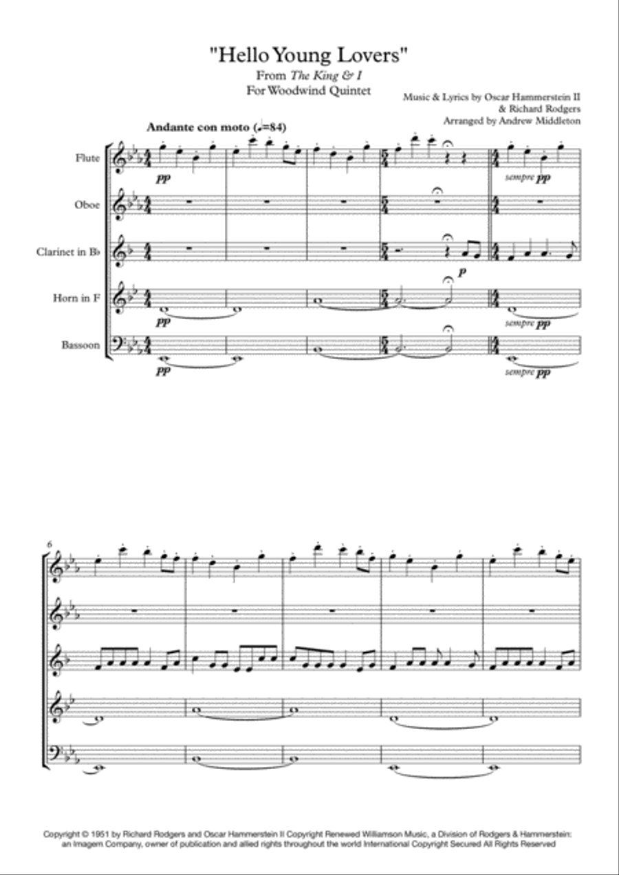 Hello, Young Lovers Hello, Young Lovers Woodwind Quintet scores gallery preview page 3