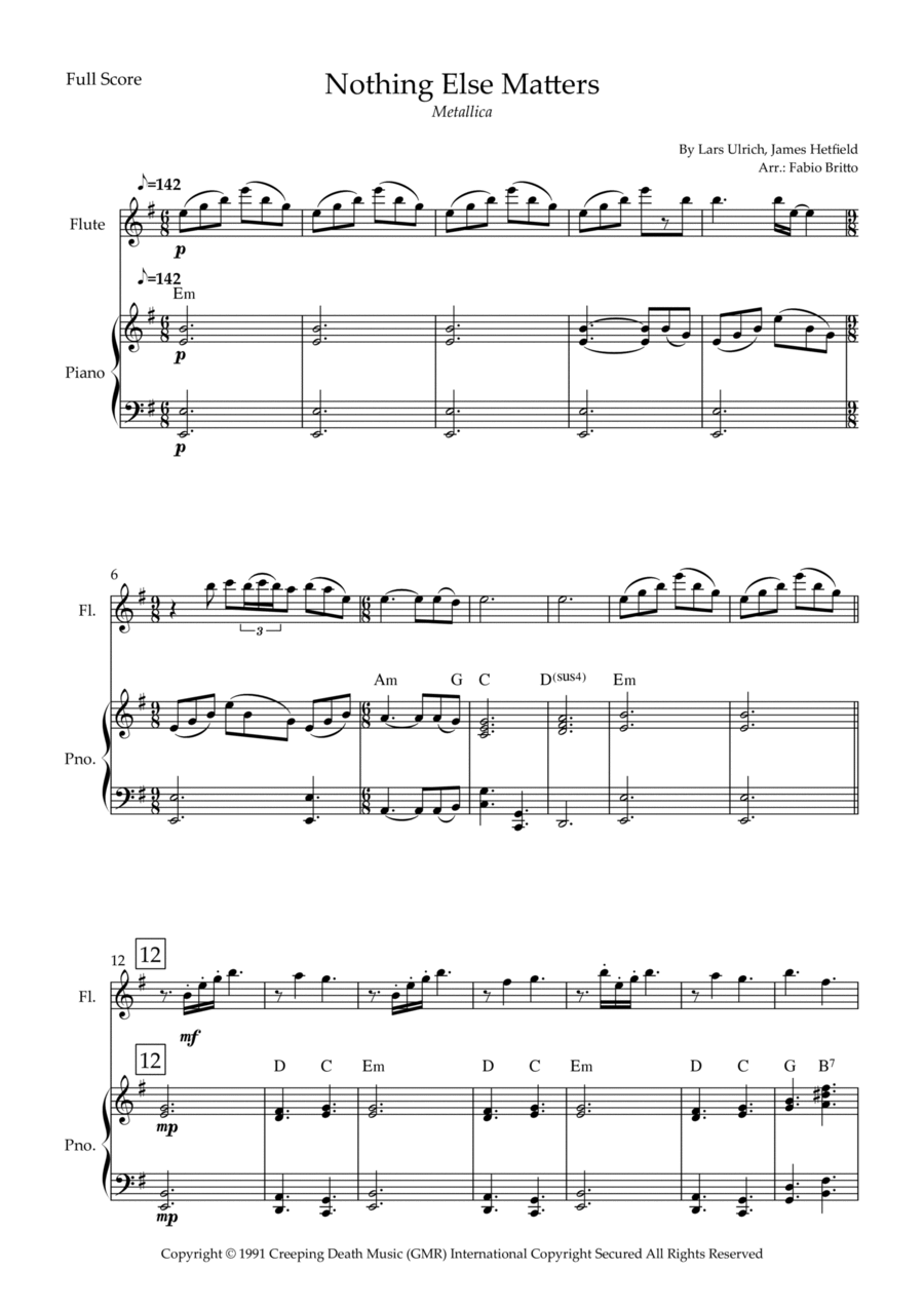 Nothing Else Matters Flute Solo scores gallery preview page 1