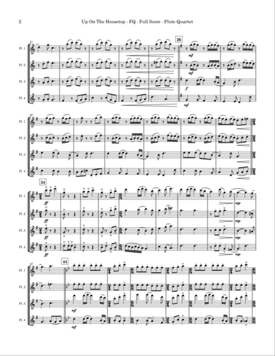 Up on the Housetop (Flute Quartet) Flute Quartet scores gallery preview page 2