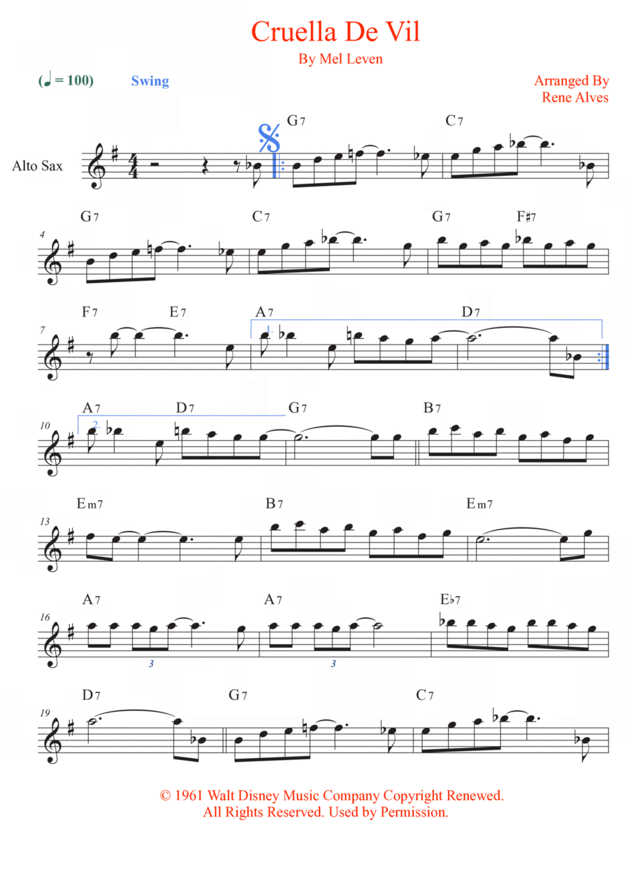 Cruella De Vil Alto Saxophone scores gallery preview page 1
