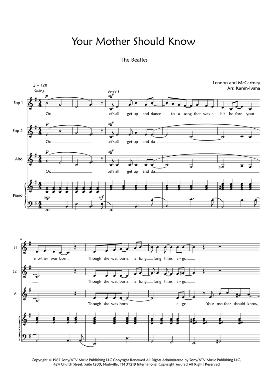 Your Mother Should Know SSA scores gallery preview page 1