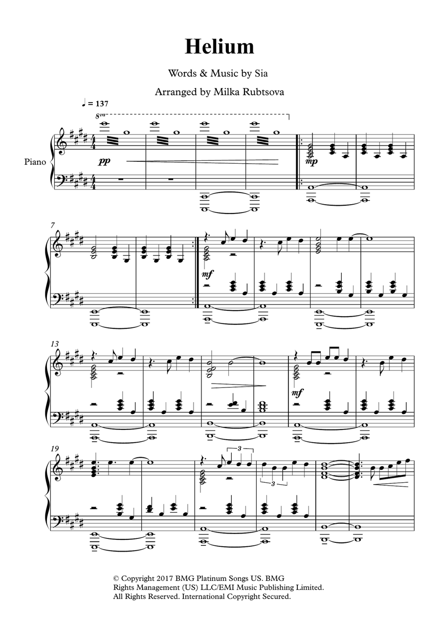 Helium Piano Solo scores gallery preview page 1