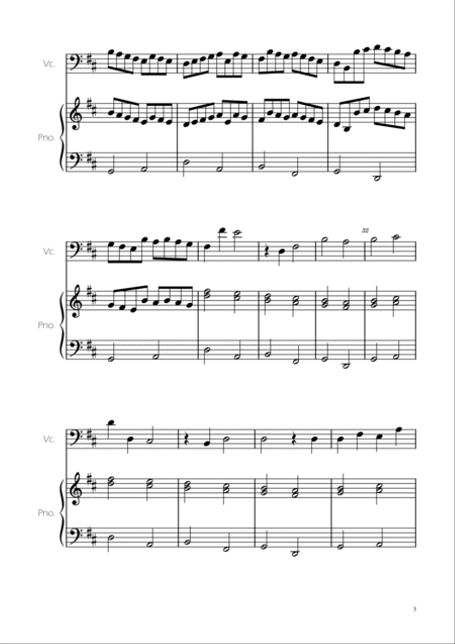 Canon in D Easy Cello and Piano Piano scores gallery preview page 3