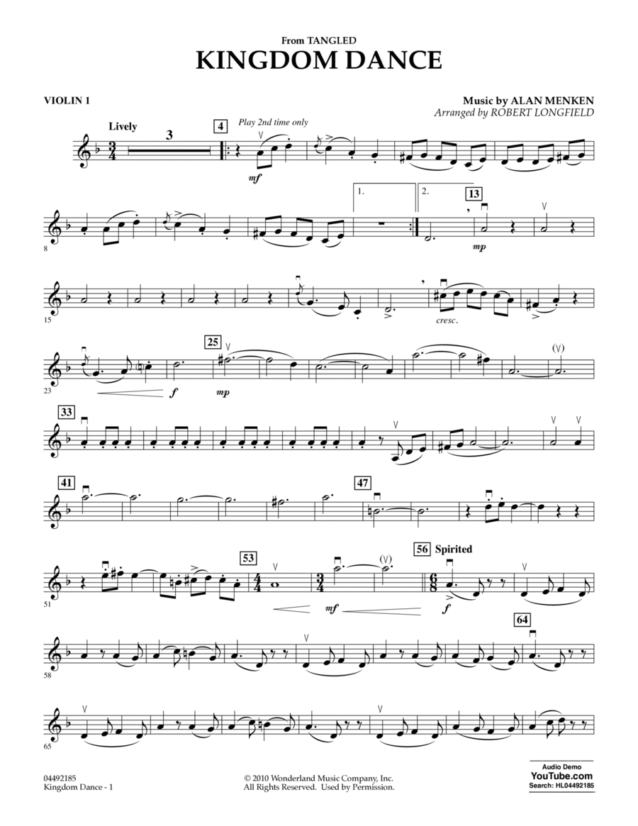 Kingdom Dance (from Tangled) - Violin 1 Orchestra scores gallery preview page 1