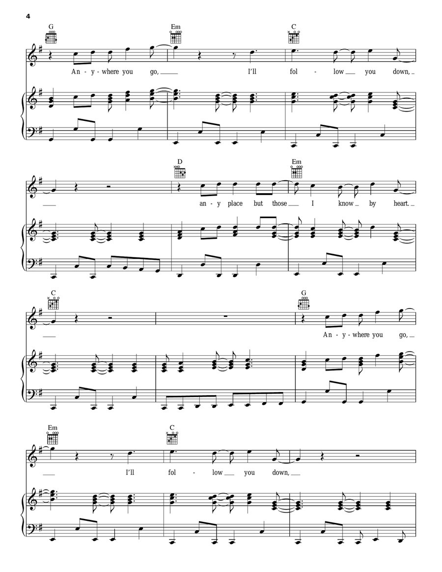 Follow You Down Piano, Vocal, Guitar scores gallery preview page 4