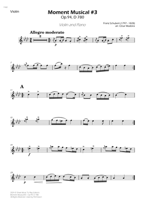 Moment Musical No.3, Op.94 - Violin and Piano (Individual Parts)
