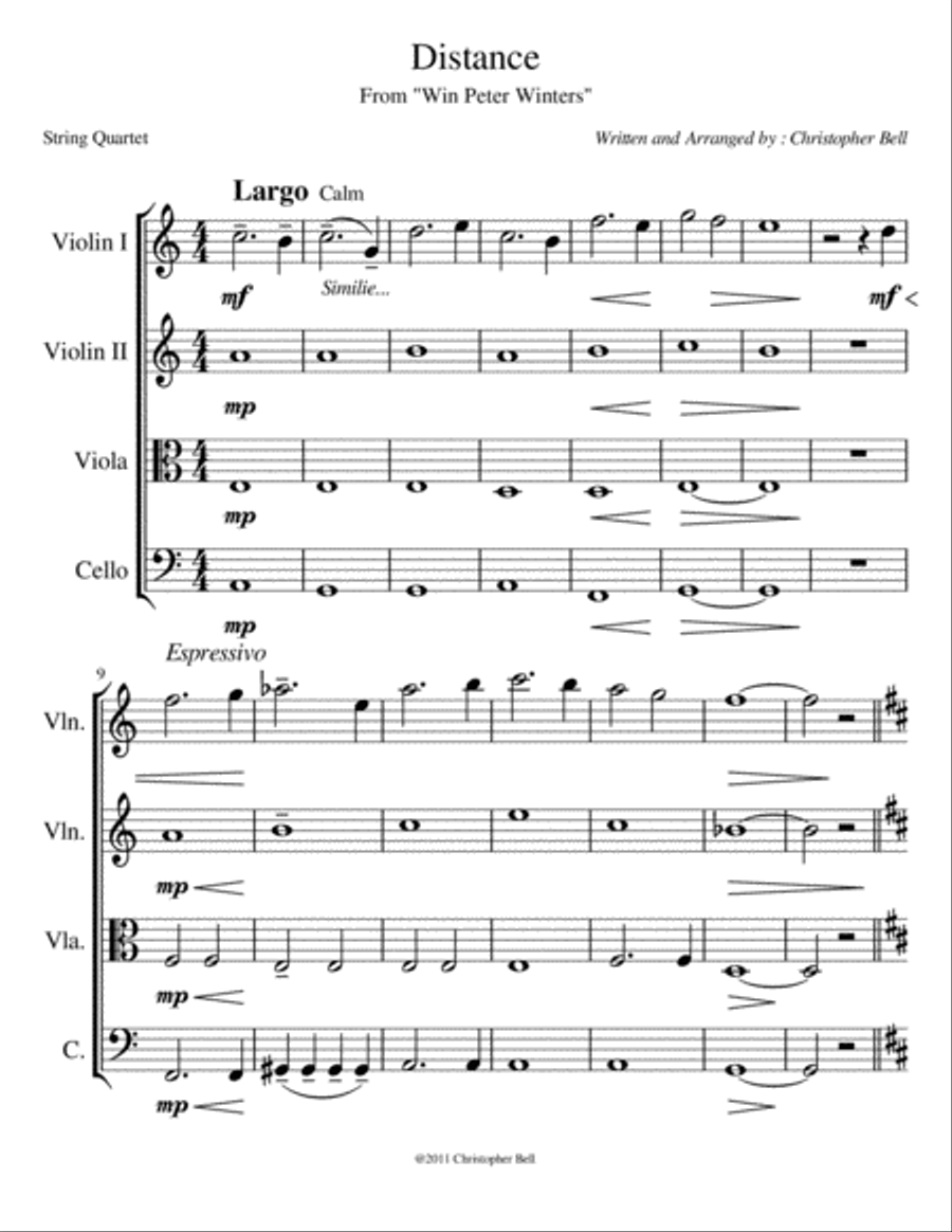 Distance - For String Quaret String Quartet scores gallery preview page 1