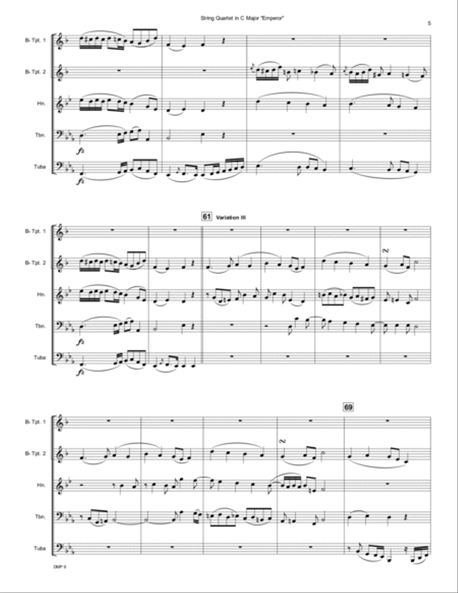 Emperor String Quartet, op. 76, no. 3, Second Movement String Quartet scores gallery preview page 6