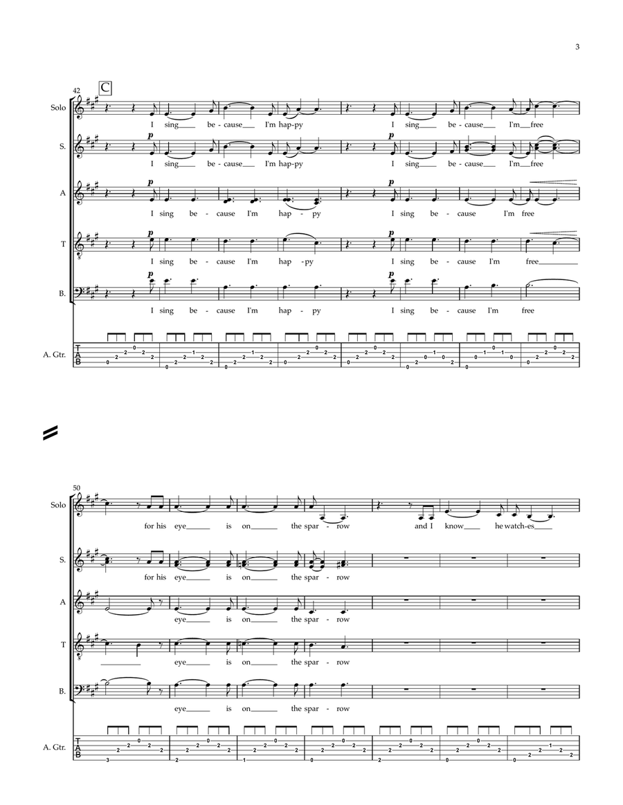 His Eye Is On The Sparrow 4-Part scores gallery preview page 3