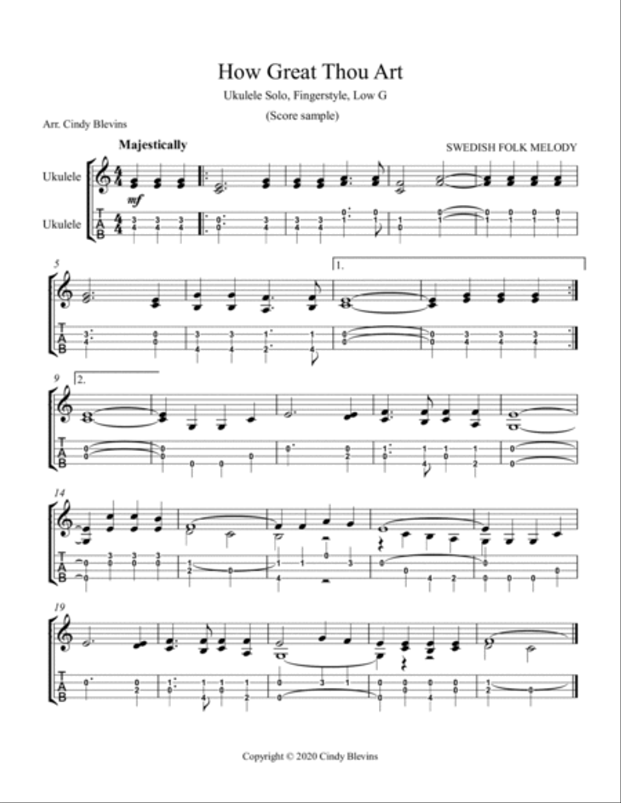 12 Favorite Hymns, Ukulele Solo, Fingerstyle, Low G Ukulele scores gallery preview page 3