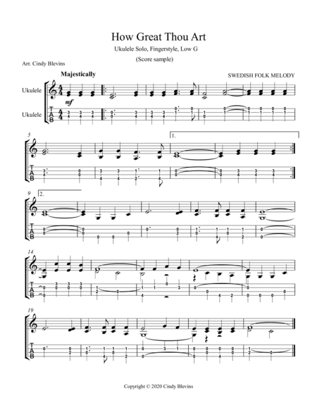 12 Favorite Hymns, Ukulele Solo, Fingerstyle, Low G image number null