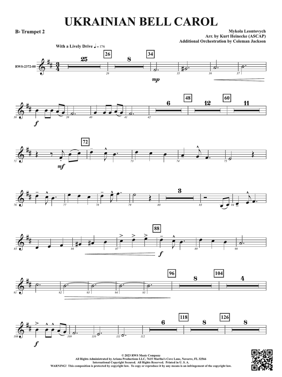 Ukrainian Bell Carol: 2nd B-flat Trumpet B-Flat Trumpet scores gallery preview page 1