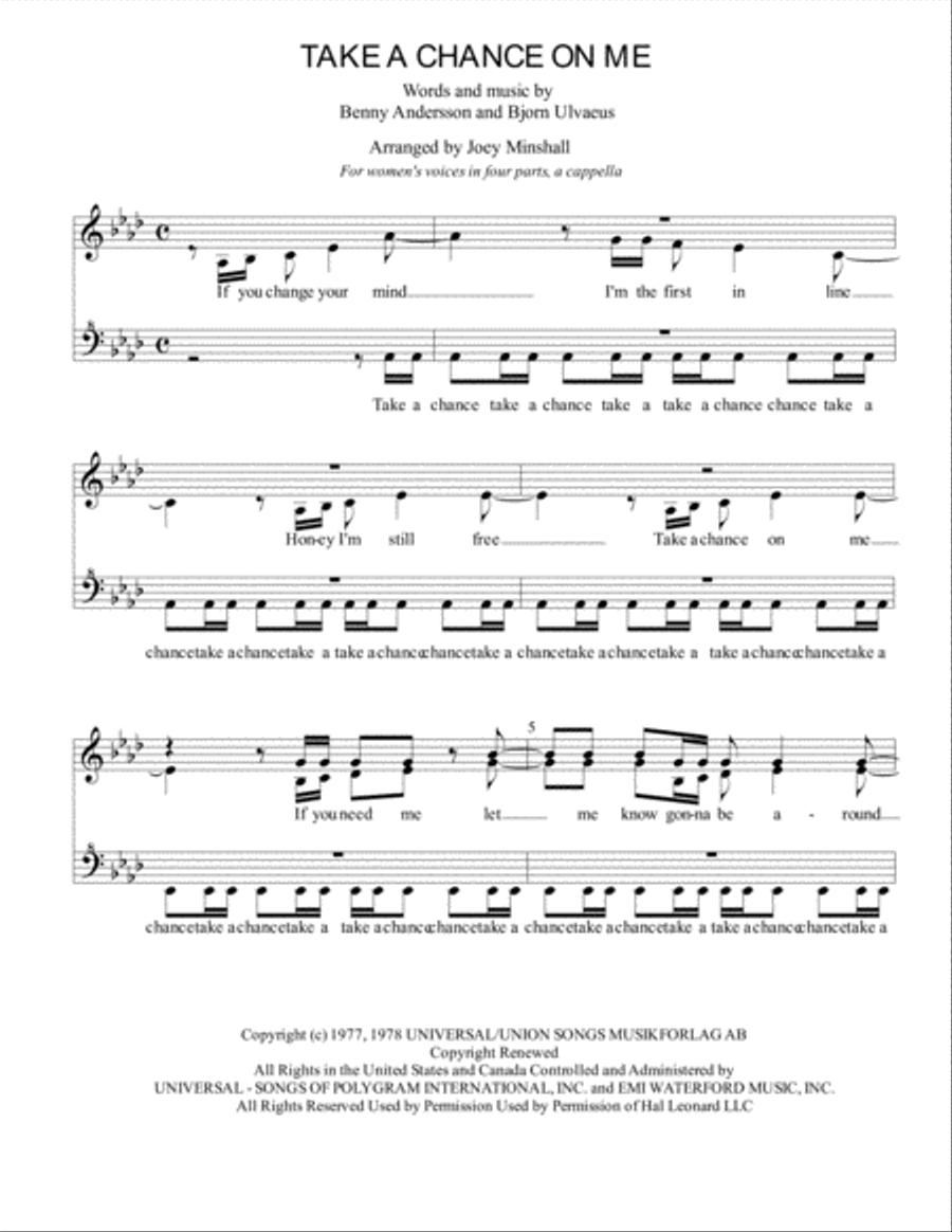 Take A Chance On Me featured in MAMMA MIA! SSAA scores gallery preview page 1