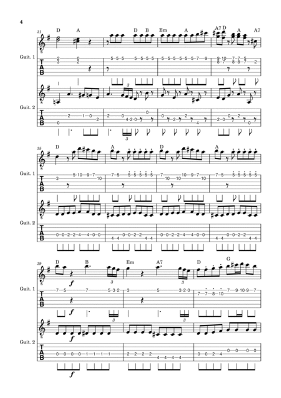 Eine Kleine Nachtmusik - guitar version w/ chords (tab + traditional notation) Guitar Ensemble scores gallery preview page 4