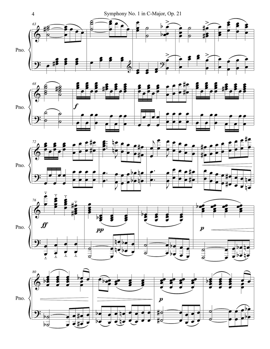 Beethoven Symphony No. 1 in C Major, Op. 21 Mov. I Piano Solo scores gallery preview page 5