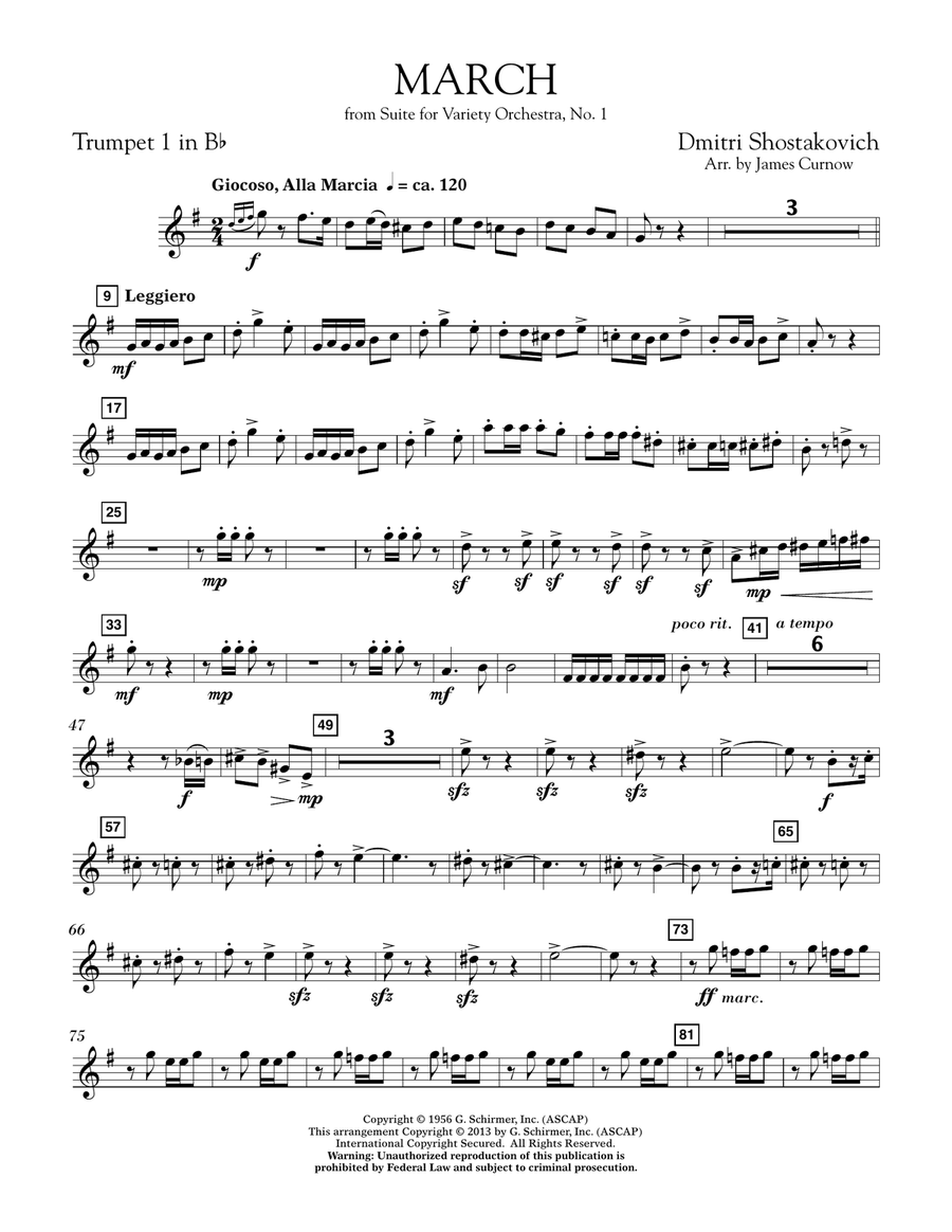 March from Suite for Variety Orchestra, No. 1 - Bb Trumpet 1 Concert Band scores gallery preview page 1