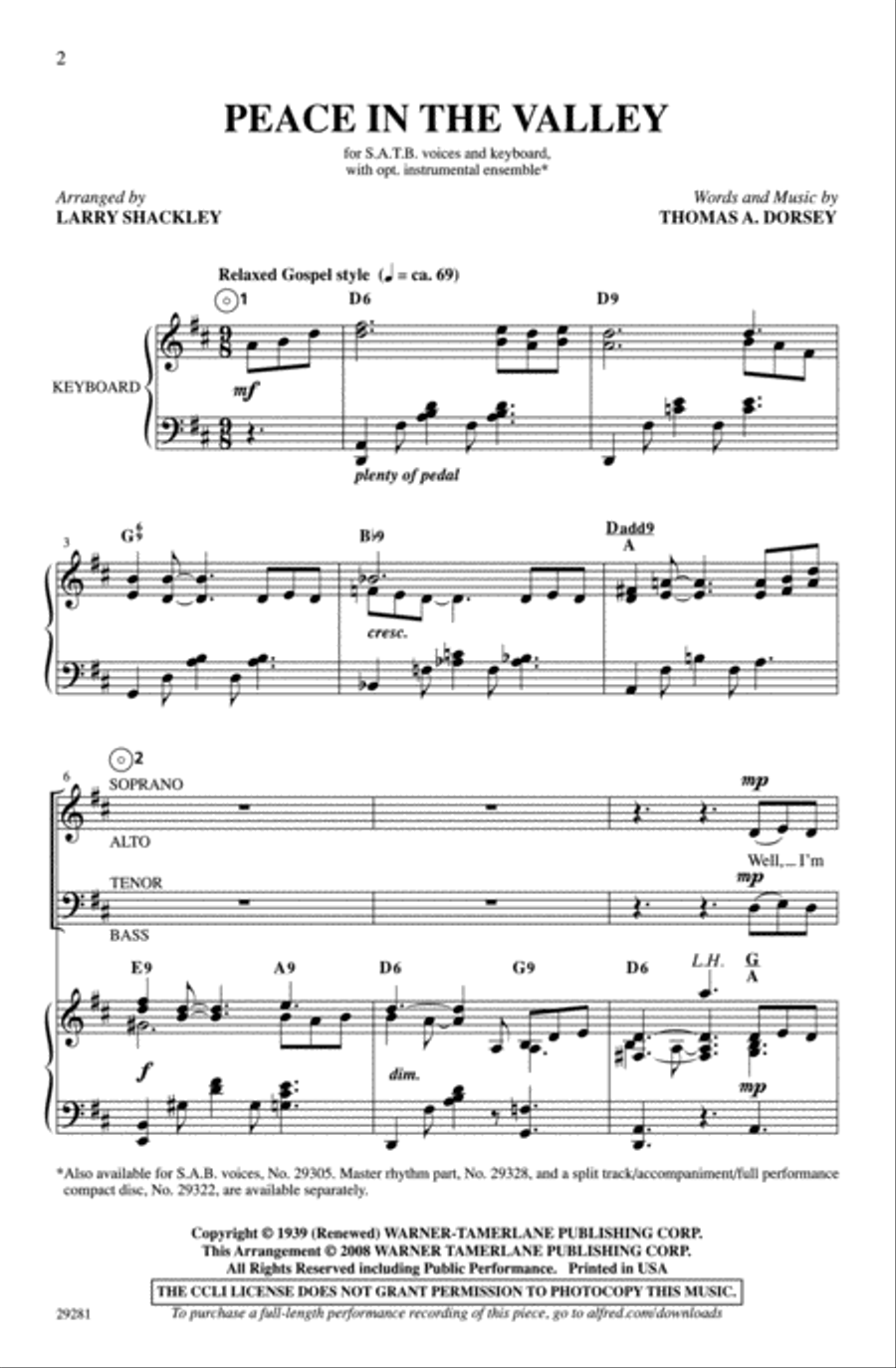 Peace in the Valley 4-Part scores gallery preview page 2