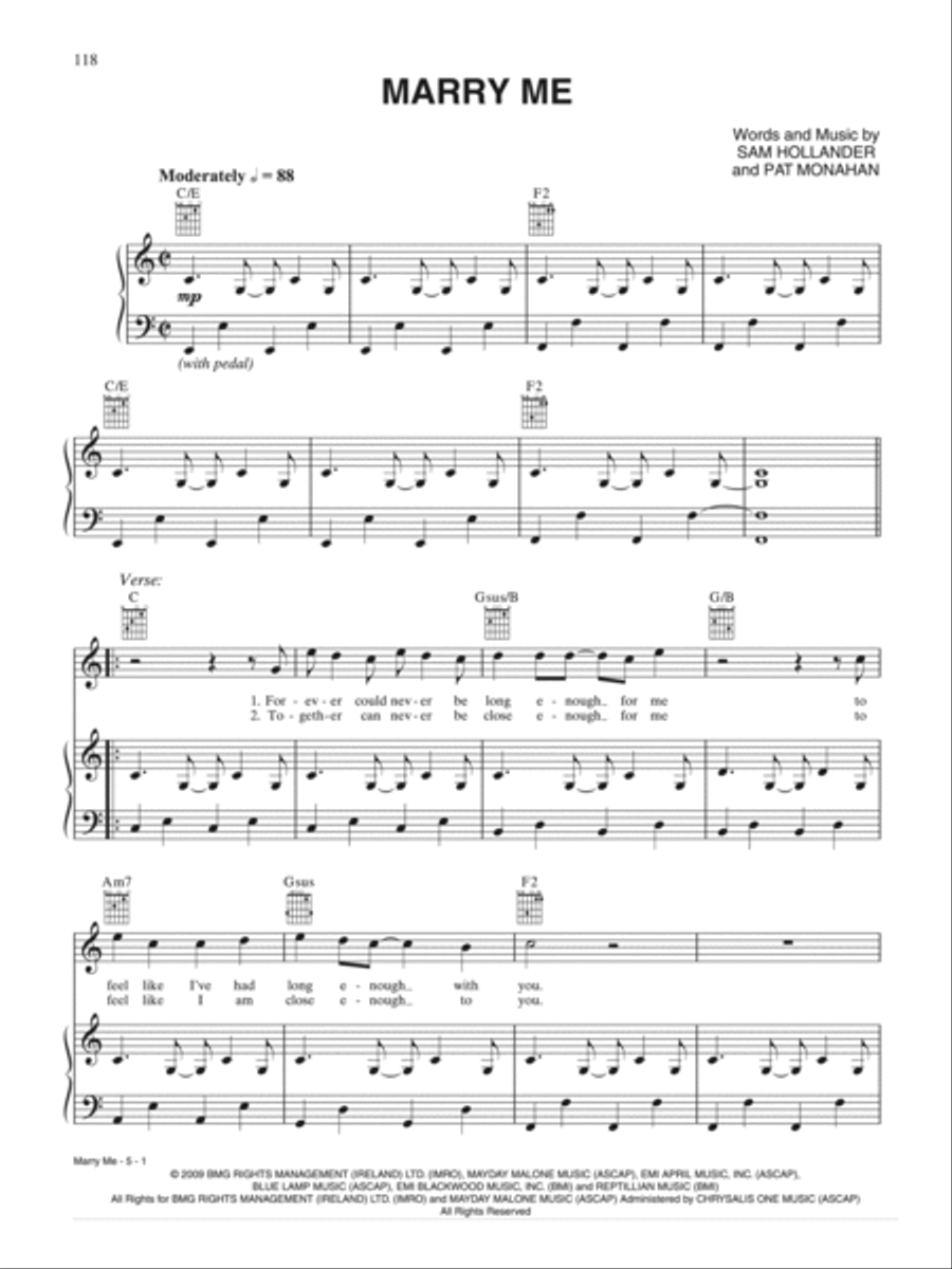 Marry Me Piano, Vocal, Guitar scores gallery preview page 1