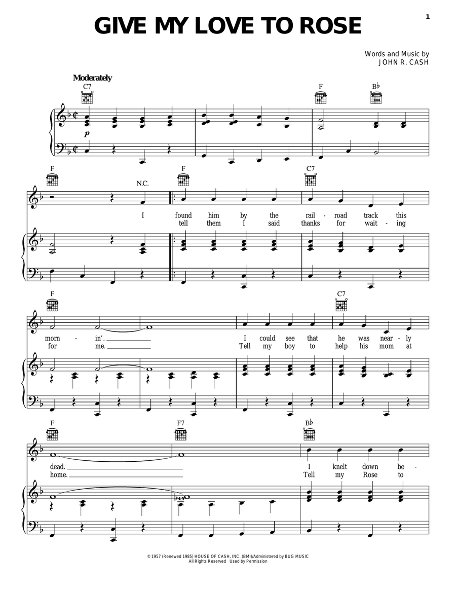 Give My Love To Rose Piano, Vocal, Guitar scores gallery preview page 1