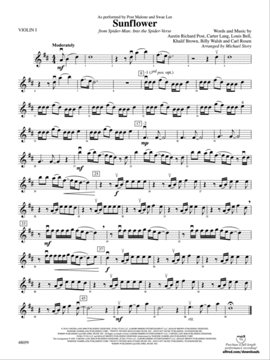 Sunflower: 1st Violin Sunflower: 1st Violin String Orchestra scores gallery preview page 1