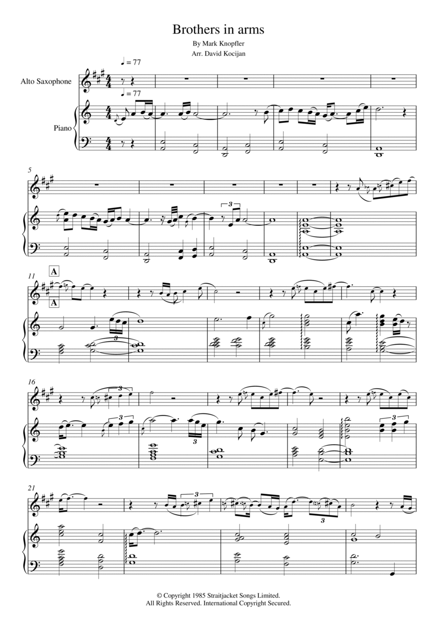 Brothers In Arms Alto Saxophone scores gallery preview page 1