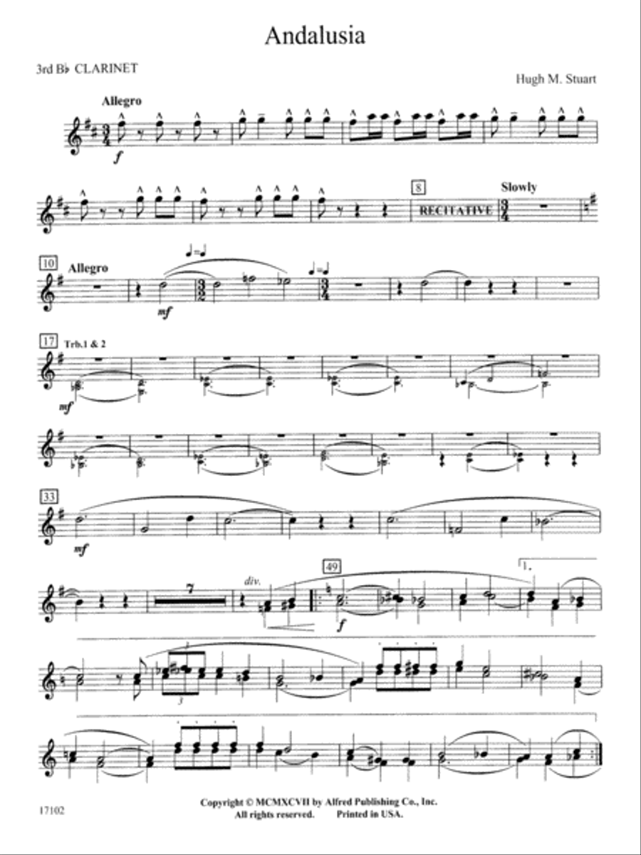 Andalusia: 3rd B-flat Clarinet Concert Band scores gallery preview page 1