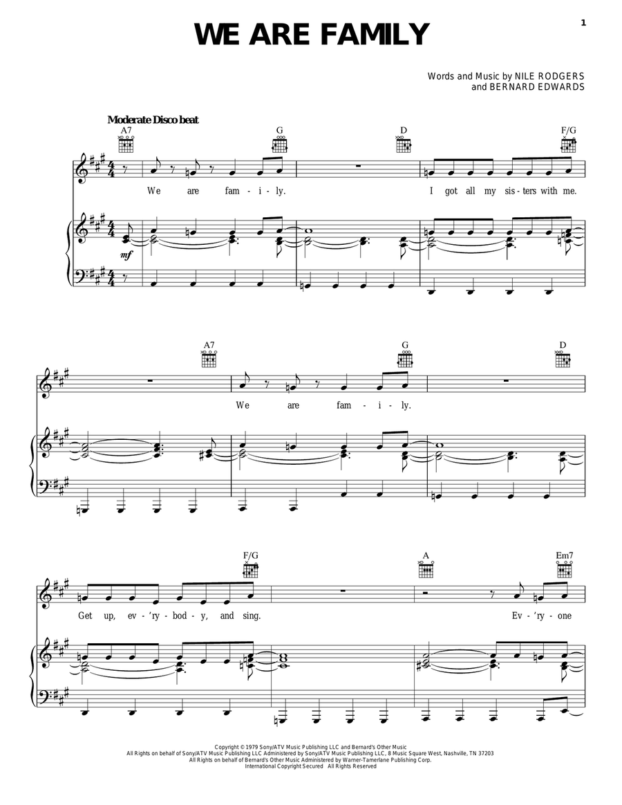 We Are Family Piano, Vocal, Guitar scores gallery preview page 1