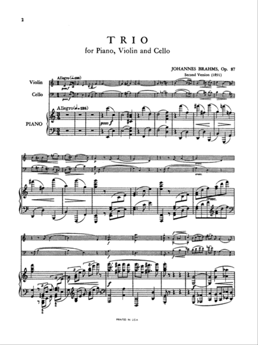 Brahms: Trio No. 2 in C Major, Op. 87 Piano scores gallery preview page 2
