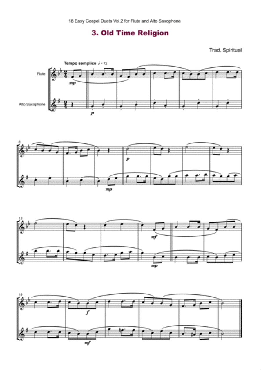 18 Easy Gospel Duets Vol.2 for Flute and Alto Saxophone Woodwind Duet scores gallery preview page 5