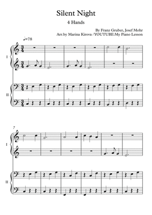 Silent Night - Four Hands EASY Piano Duet - with Note Names (with Letters)