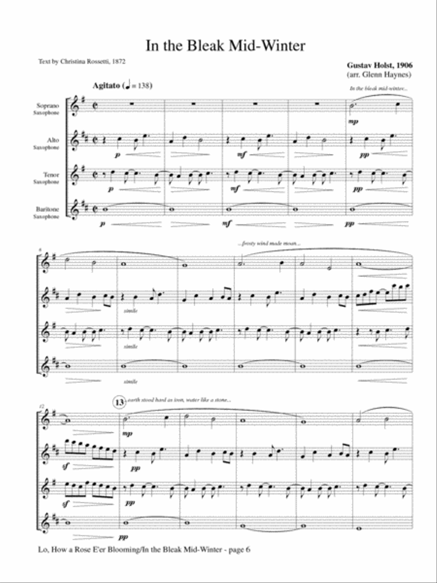 In the Bleak Mid-Winter and Lo How a Rose for Saxophone Quartet Saxophone Quartet scores gallery preview page 3