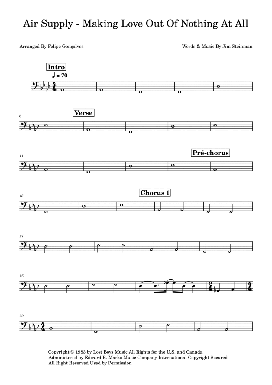 Making Love Out Of Nothing At All Bass Guitar scores gallery preview page 1