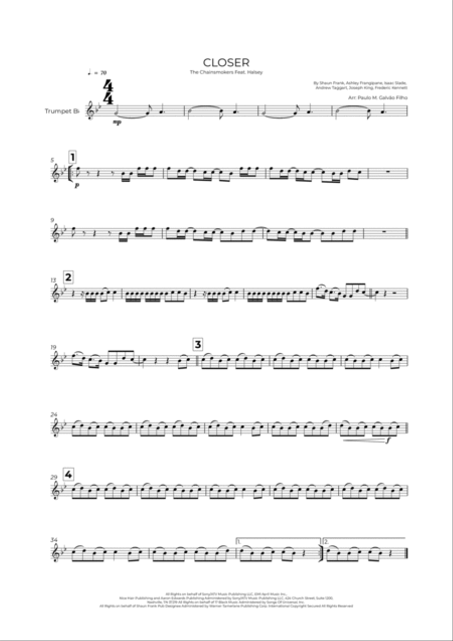 Closer Trumpet Solo scores gallery preview page 2