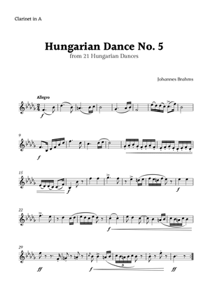 Hungarian Dance No. 5 by Brahms for Clarinet in A Solo
