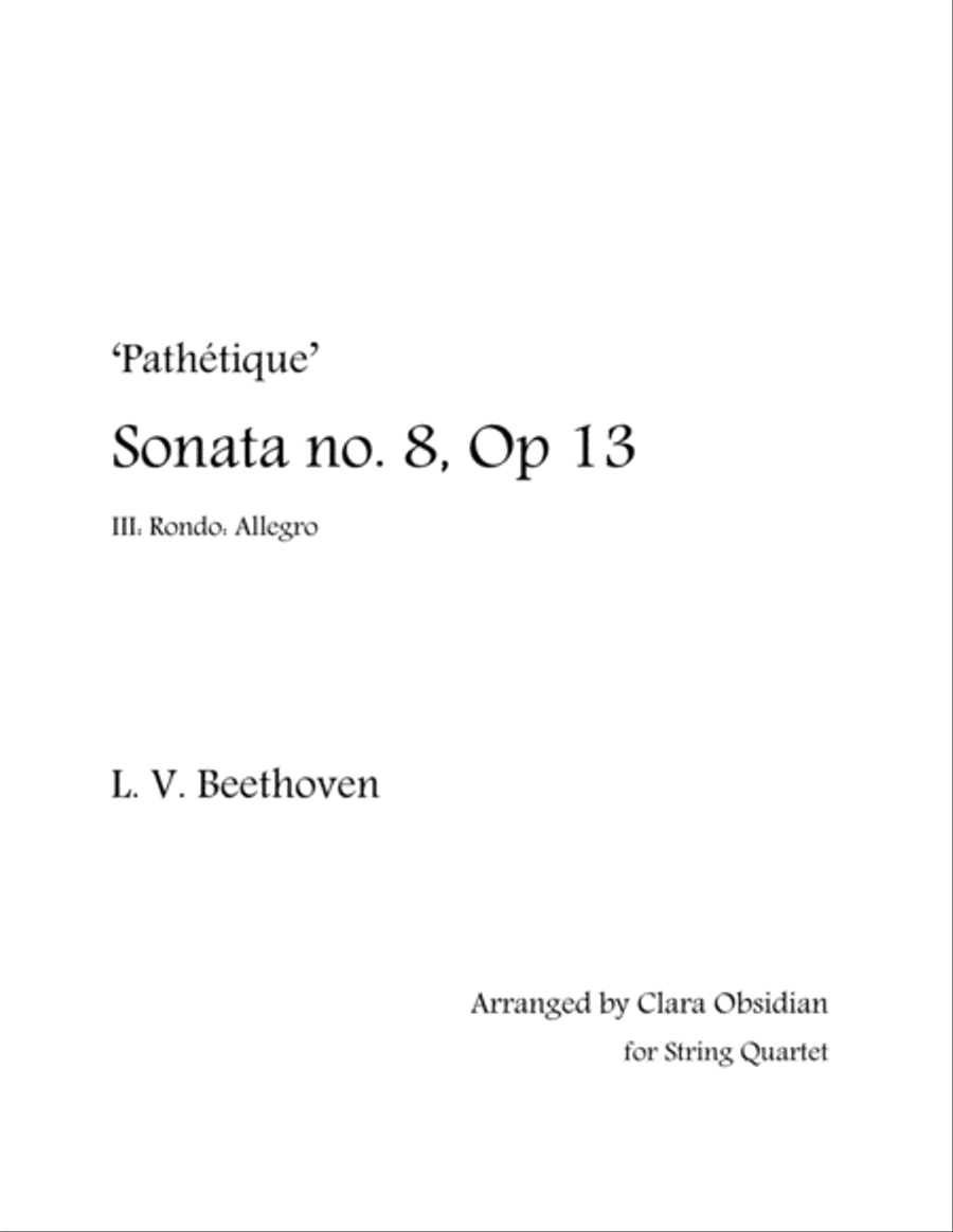 Beethoven: 'Pathetique' Sonata no.8, Rondo Allegro, for String Quartet String Quartet scores gallery preview page 1