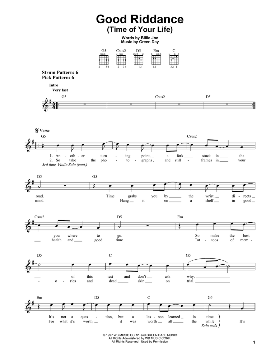 Good Riddance (Time Of Your Life) Acoustic Guitar scores gallery preview page 1