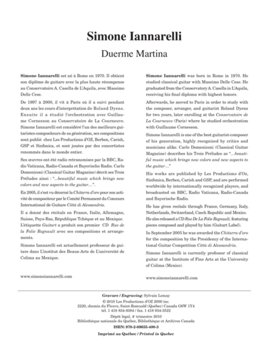 Duerme Martina Classical Guitar scores gallery preview page 1