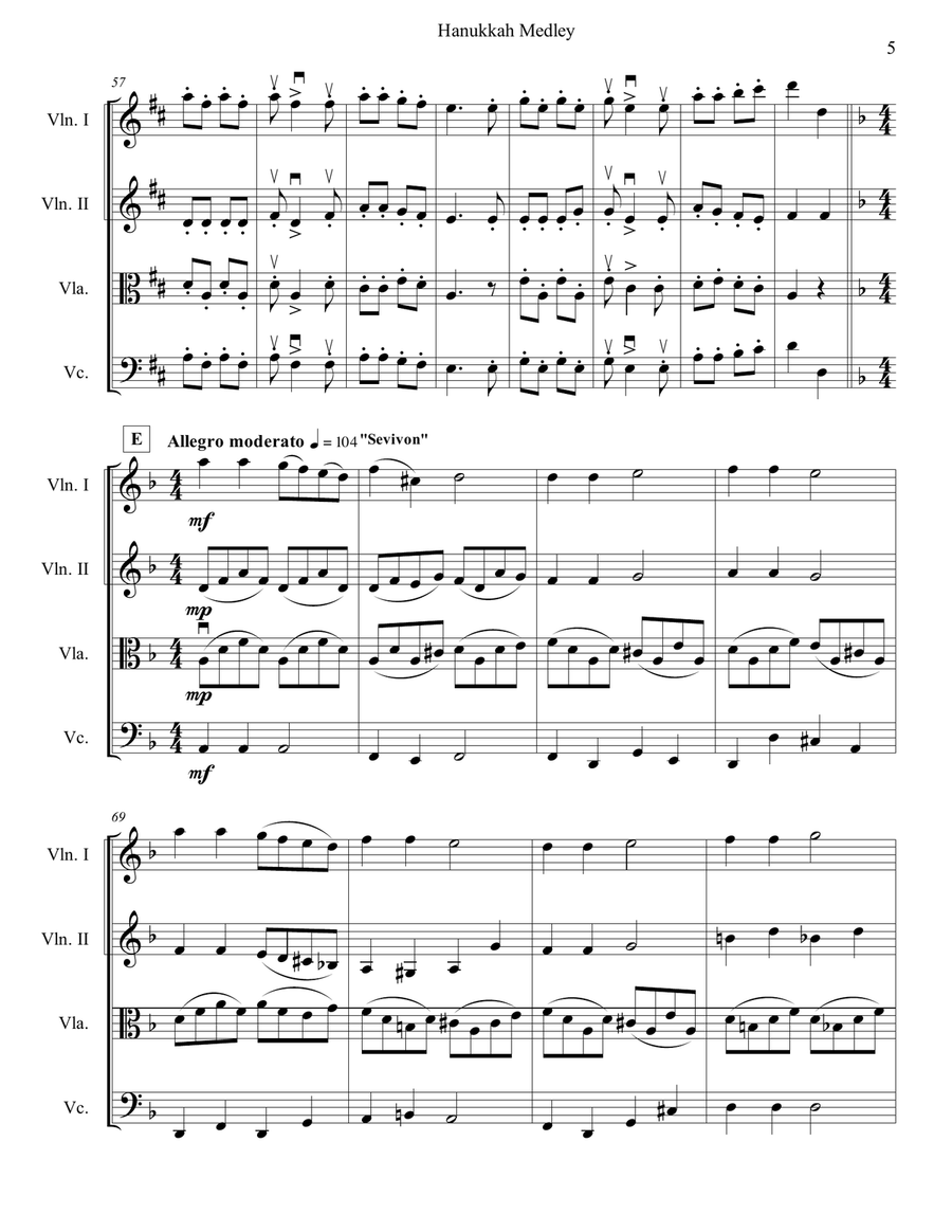 Hanukkah Medley for String Quartet String Quartet scores gallery preview page 6