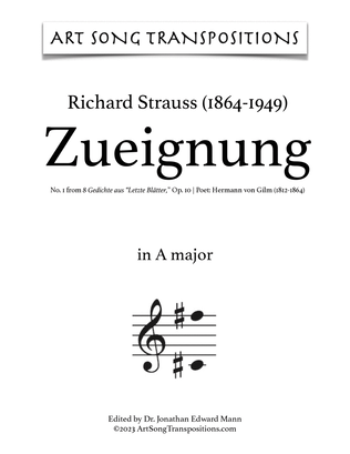 Book cover for STRAUSS: Zueignung, Op. 10 no. 1 (transposed to A major and A-flat major)