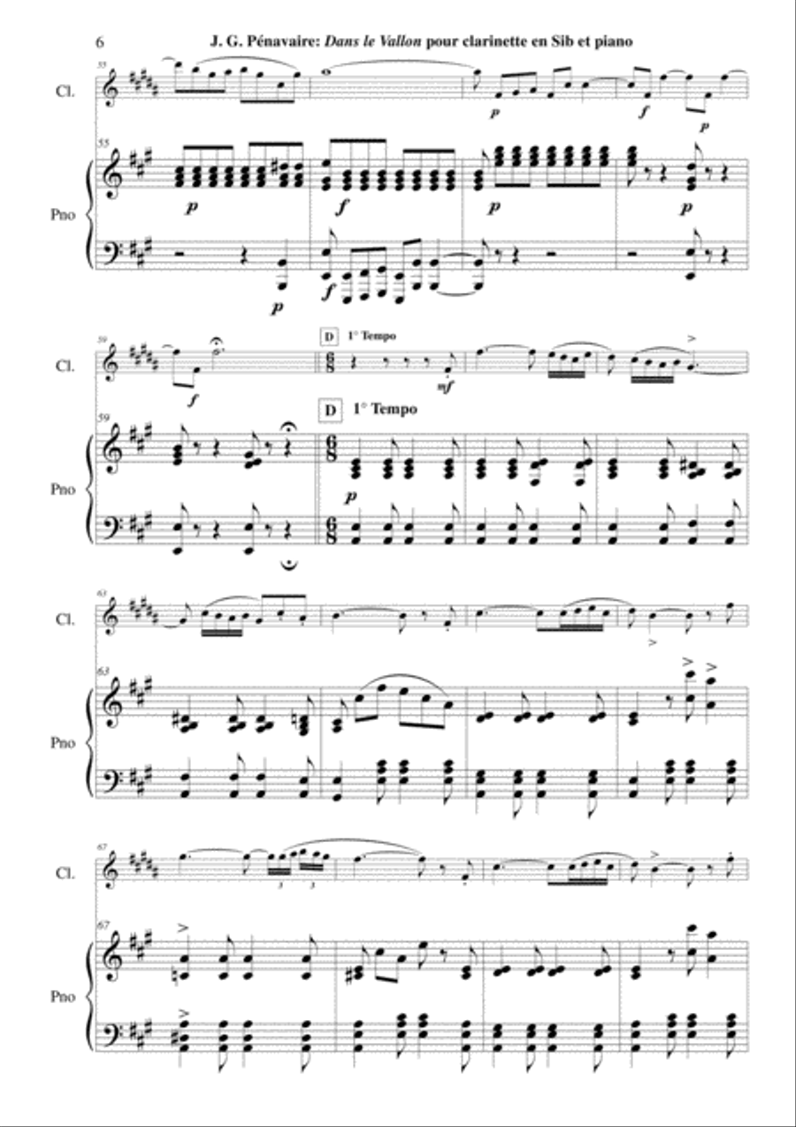 Jean-Grégoire Pénavaire: Dans le Vallon, Villanelle arranged for Bb clarinet and piano B-Flat Clarinet scores gallery preview page 6