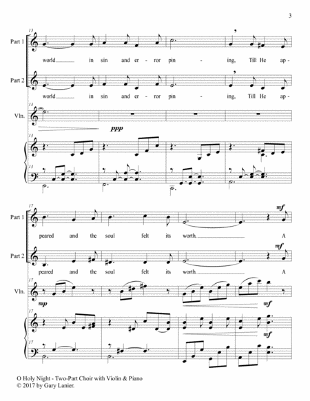 O HOLY NIGHT (Two-Part Choir for Treble Voices with Violin & Piano - Score & Parts included) image number null