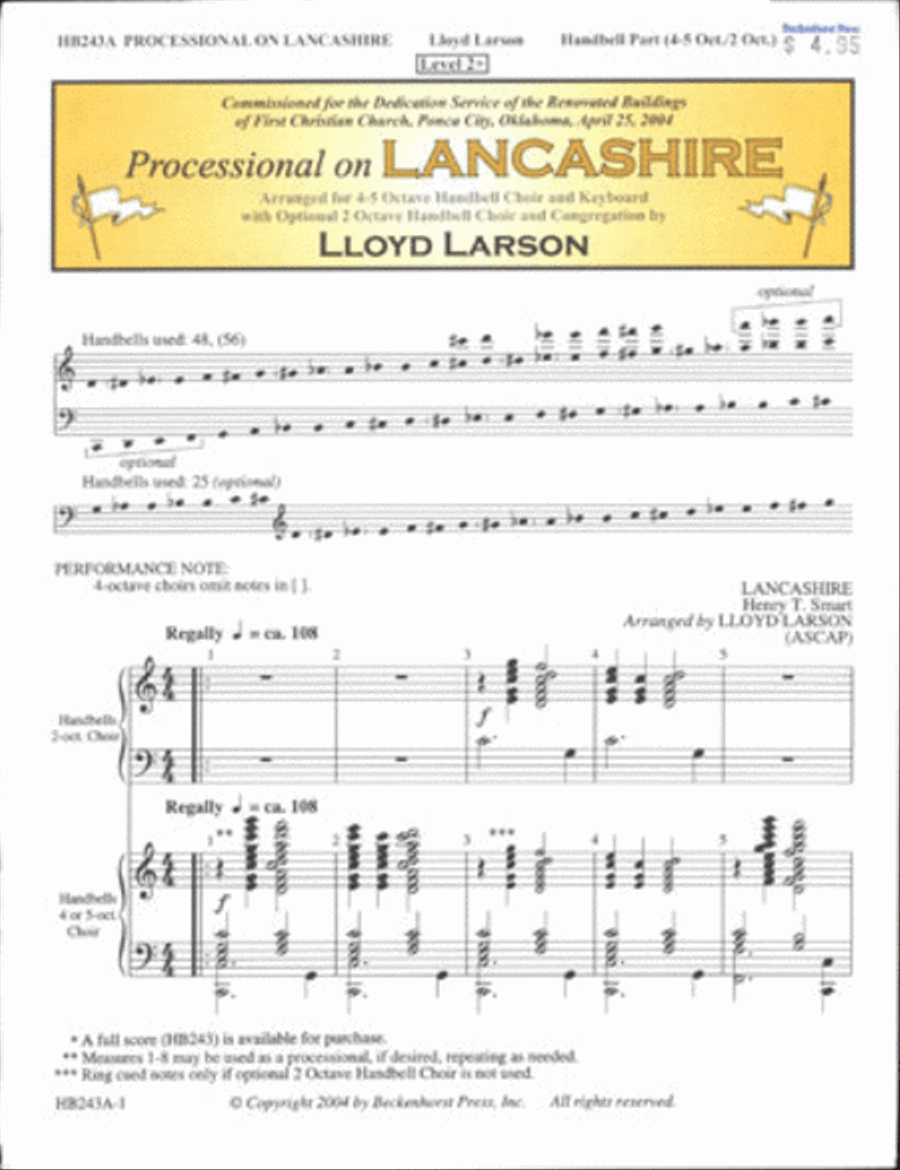 Processional on LANCASHIRE - handbell part 2-Octaves scores gallery preview page 1