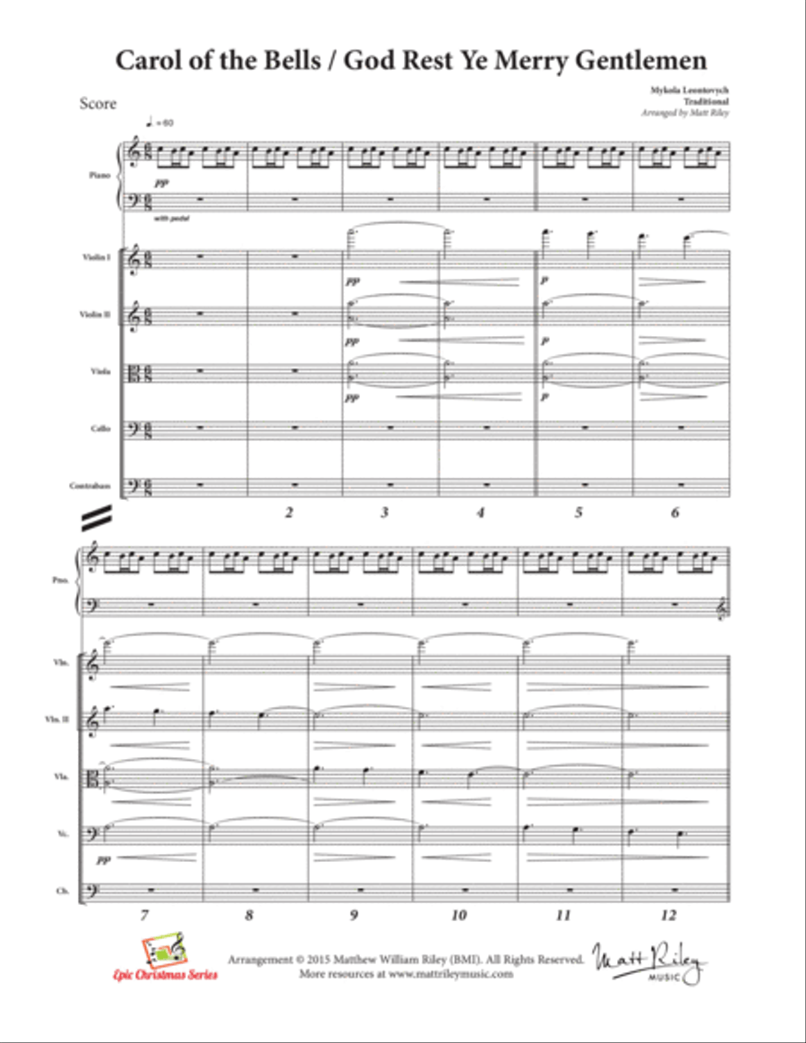 Carol of the Bells / God Rest Ye Merry Gentlemen - Piano & String Orchestra String Orchestra scores gallery preview page 3