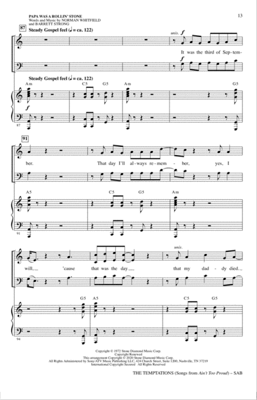 The Temptations (Songs from Ain't Too Proud) (arr. Mark Brymer)