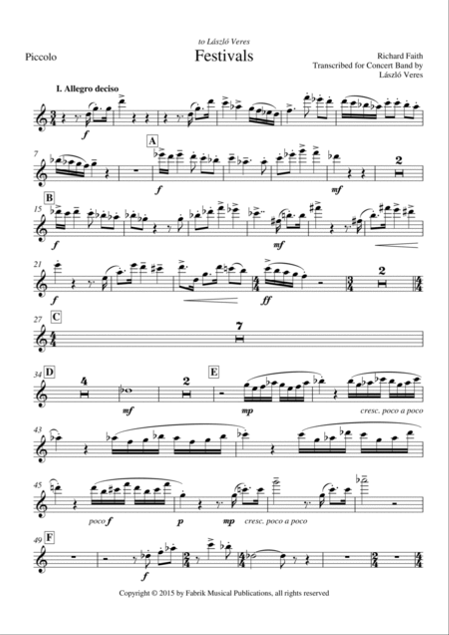 Richard Faith/László Veres: Festivals for concert band, piccolo part Concert Band scores gallery preview page 2