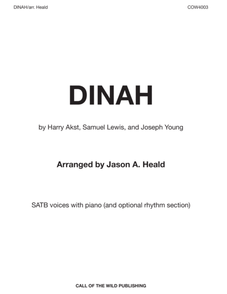 Dinah by Harry Akst 4-Part - Digital Sheet Music