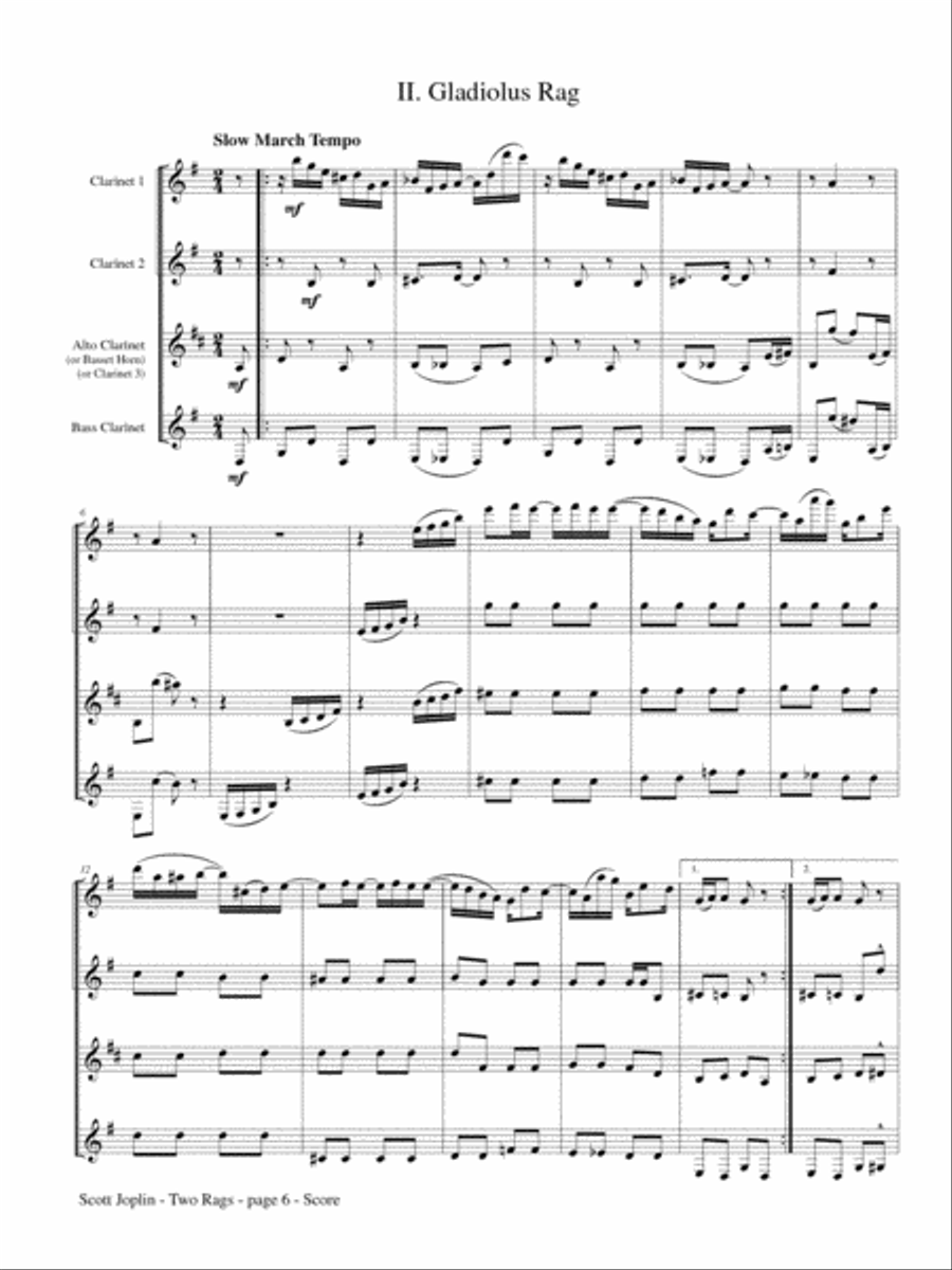 Two Rags for Clarinet Quartet